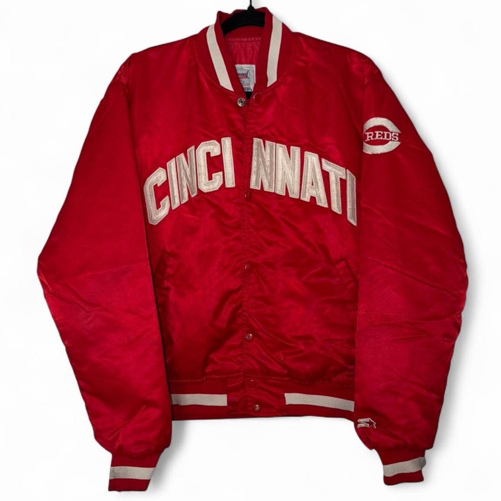 Vintage 80s Starter Cincinnati Reds MLB red satin bomber jacket size large